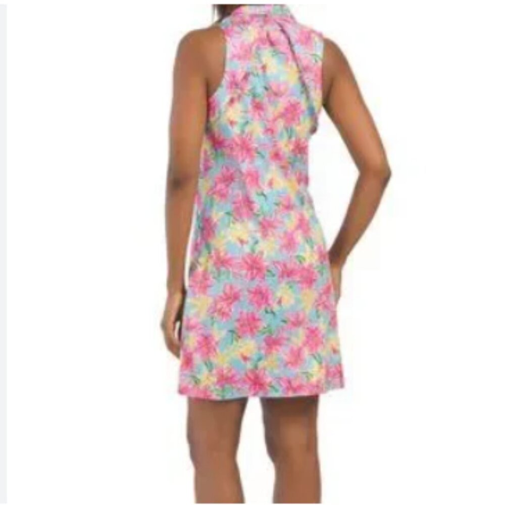 Gottex Dress Women's‎ Small Aqua Flowers UPF 50 Cara Ruffle Golf/Tennis/Pool - Picture 2 of 9
